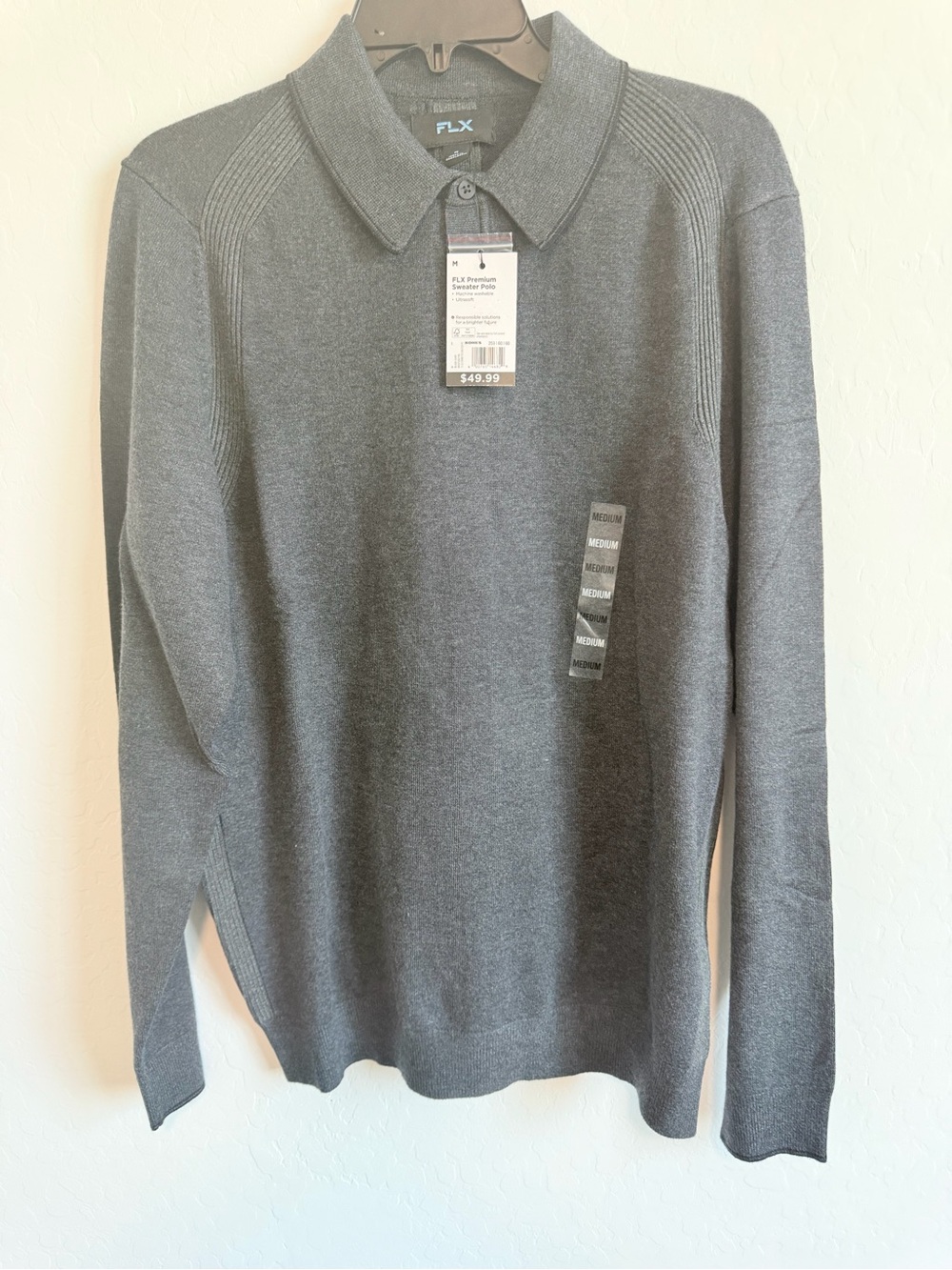 FLX Men’s Charcoal Crewneck Polo Sweater